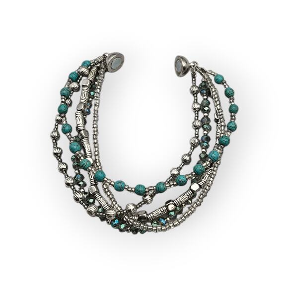 Boho Multi Strand Turquoise Southwestern Bracelet Magnetic Clasp - Picture 5 of 8